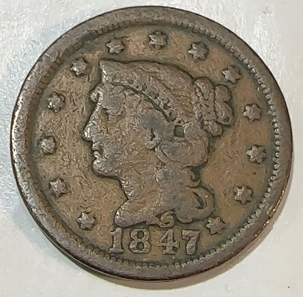 1847 Large Cent Nice Original VG CHRC