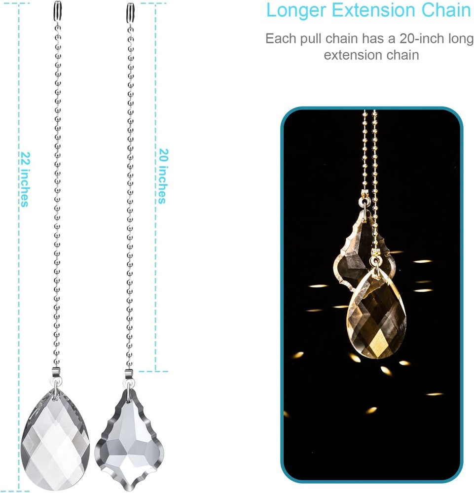 2PCS Ceiling Fan Pull Chains, Premium Fan Pull Chain with 20-inches Extension Ch