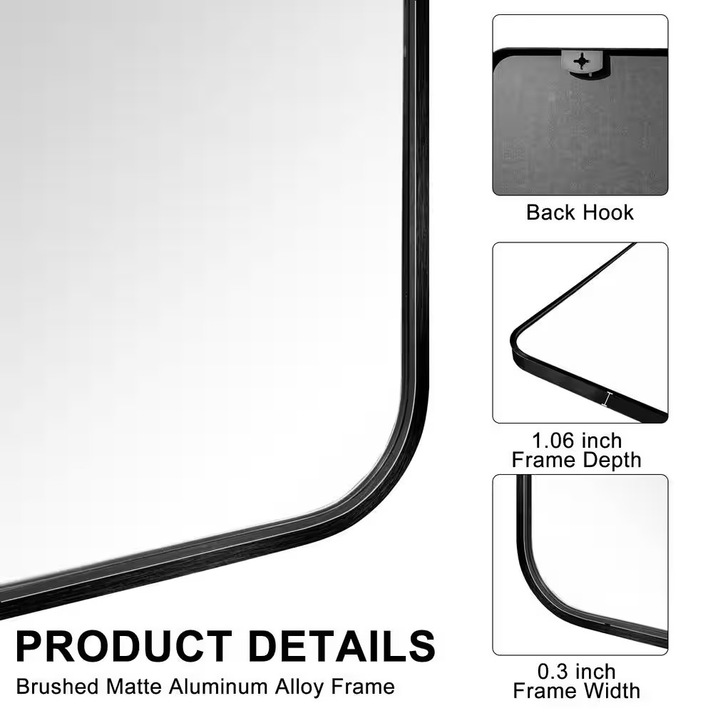 30 In. W X 40. 2 In. H Rectangular Aluminum Frame Square Black Wall Mirror