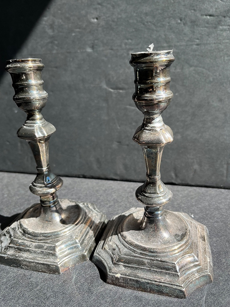 Stieff silverplate candlesticks, pair