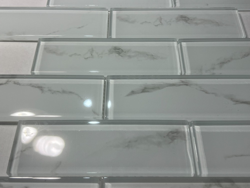 NY100 White/Grey Glass Rectangle Mosaic Tile Kitchen Bathroom Backsplash 7 sheet