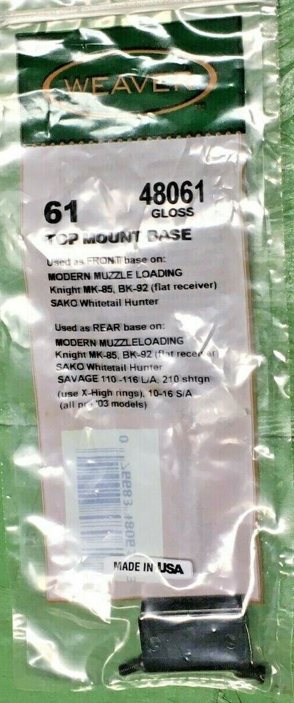 Weaver Scope base #61 top mount gloss black 4806 for Modern Muzzleloader Knight