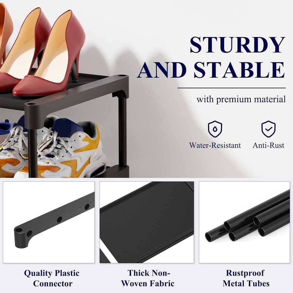 Kitsure Shoe Rack - Premium Non-Woven Shelf, Medium, Black