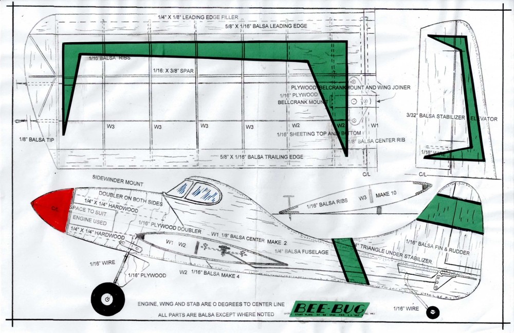1/2 A profile "Bee-Bug" U-Control plans