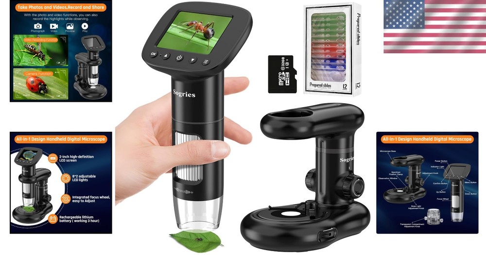 High-Definition 1000x Microscope with Camera & PC Compatibility - For Learning