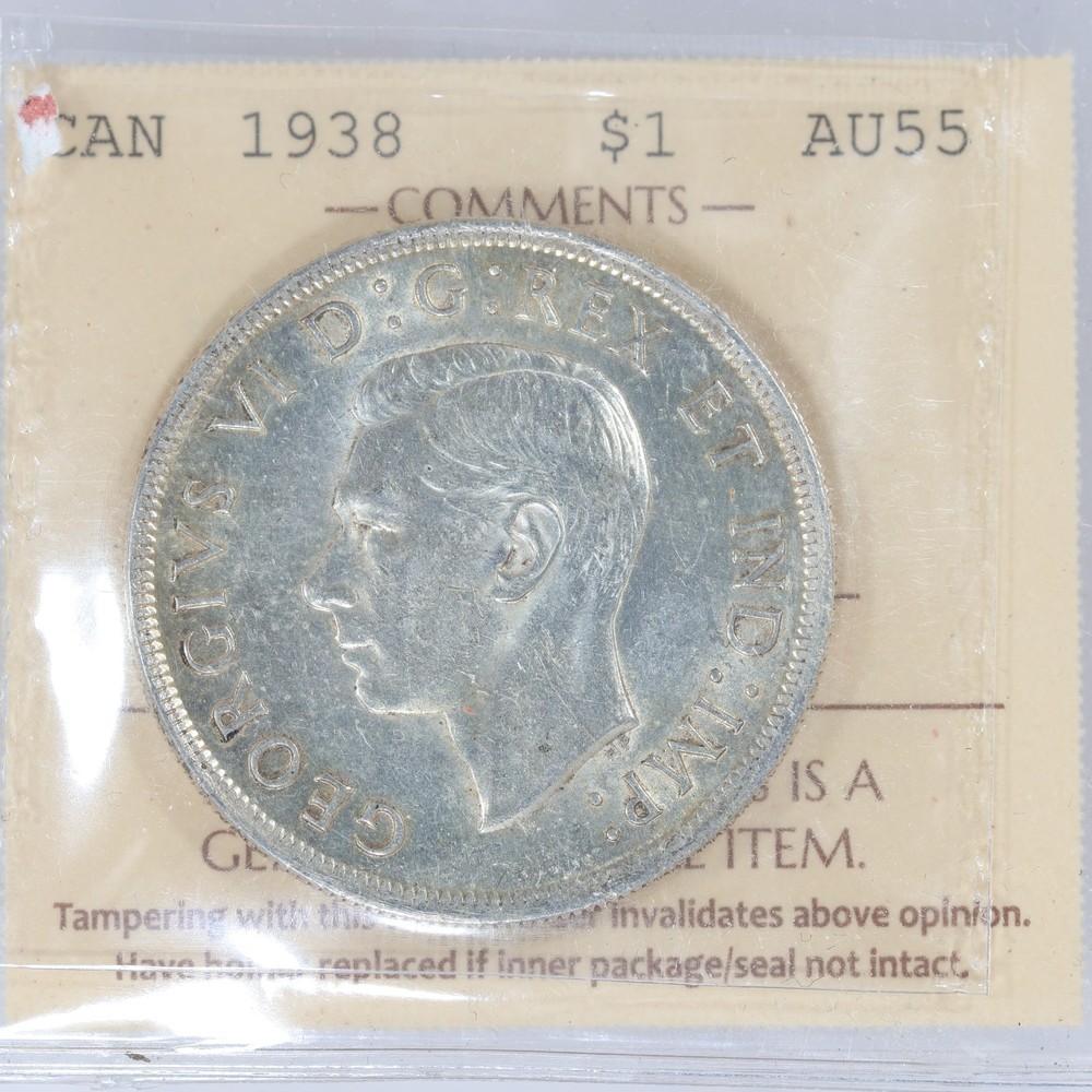 1938 Canada Silver Dollar ICCS AU55 - Key Date