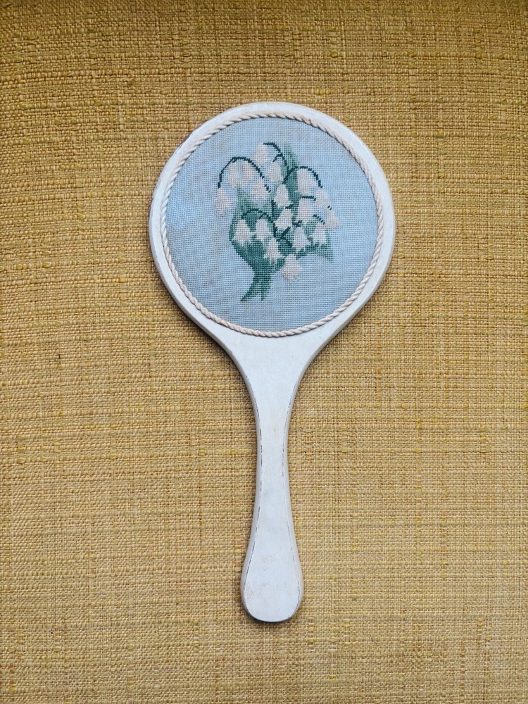 Antique Needlepoint Handheld Vanity Mirror