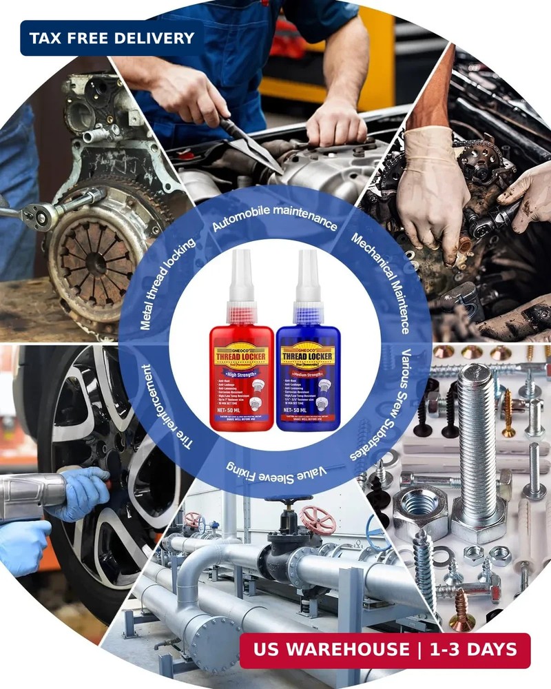Thread Lock Blue and Red, Threadlocker Medium and Strong Strength, Thread Locker