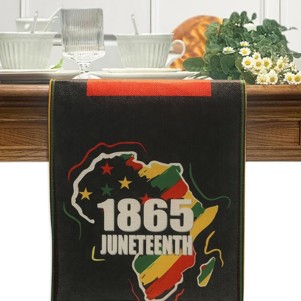 1865 Juneteenth Day Linen Table Runner Kitchen Dining Table Decor, African Ameri