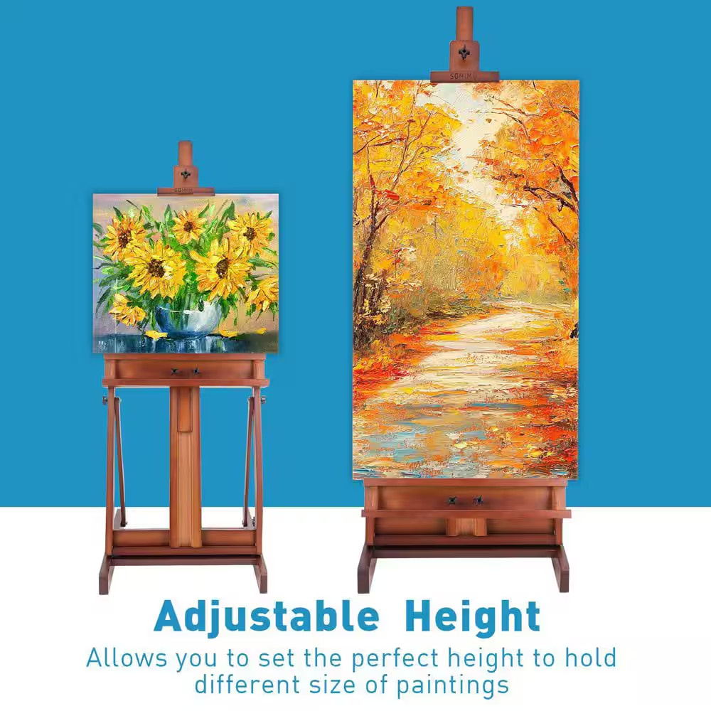 H-Frame Studio Easel Adjustable Solid Beechwood Artist Easel with Storage Drawer