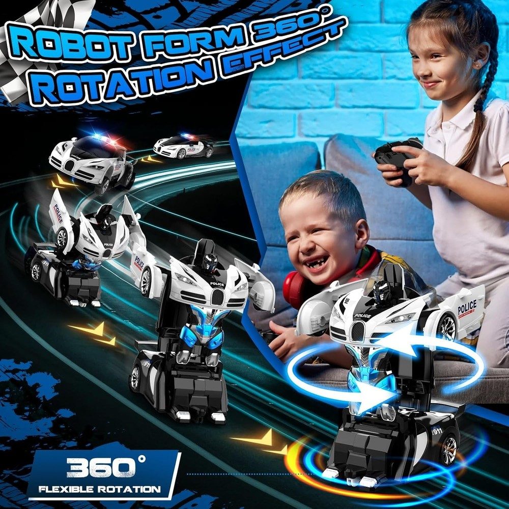 Coche de control remoto, robot transformable con un solo clic - Blanco