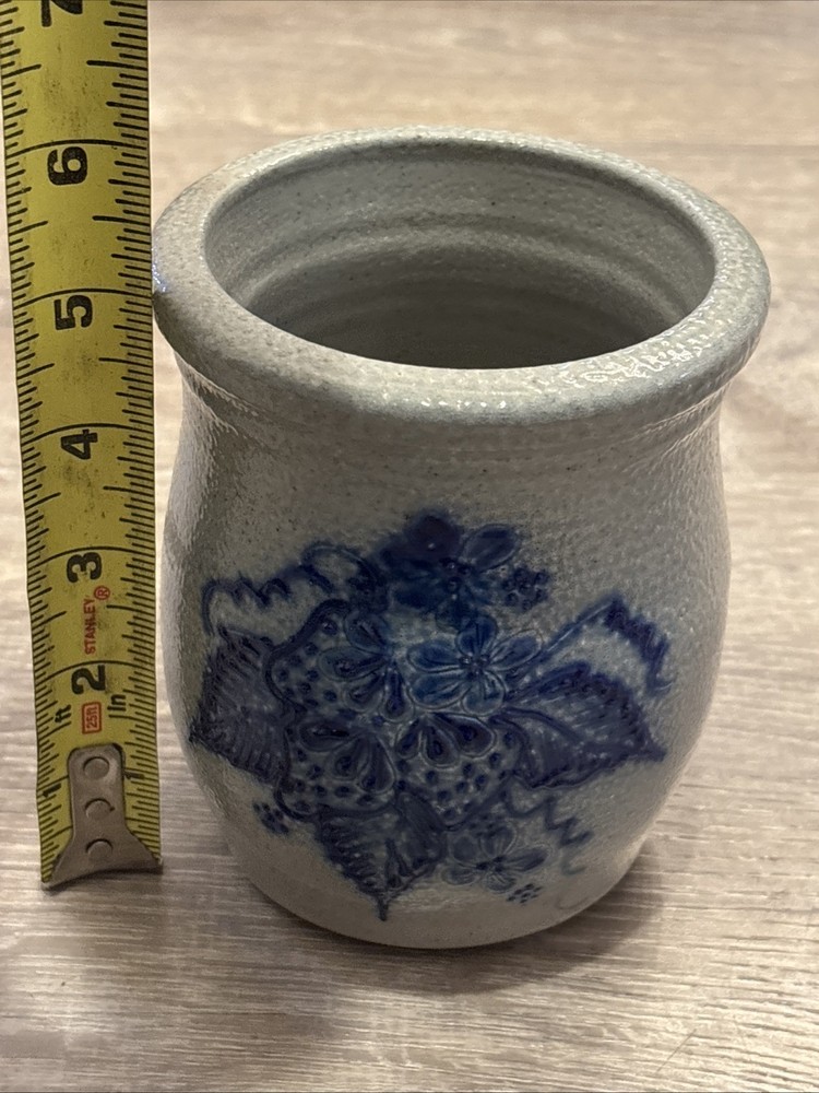 David Eldreth Small Pottery Crock, Floral Pattern, Signed, 1995