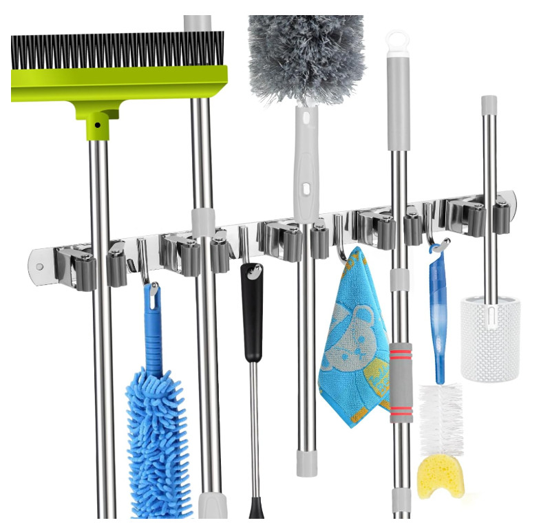 Wall-mounted tool racks 5 Racks & 4 Hooks Mop Broom Holder Wall Mount