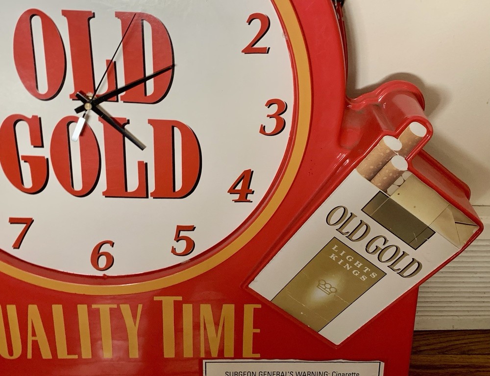 Old Gold Cigarette Clock QUALITY TIME -2 Sided Store Display Plastic Battery Op.