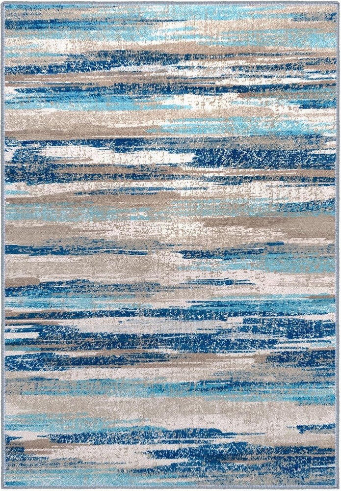 Modern Abstract Entryway 2' x 3' (Rectangular), Blue Aqua/Beige Taupe Multi