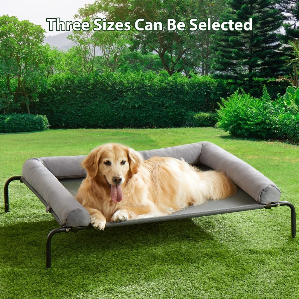 Cooling Elevated Dog Bed Large Waterproof Raised Cot Slope Headrest Grey