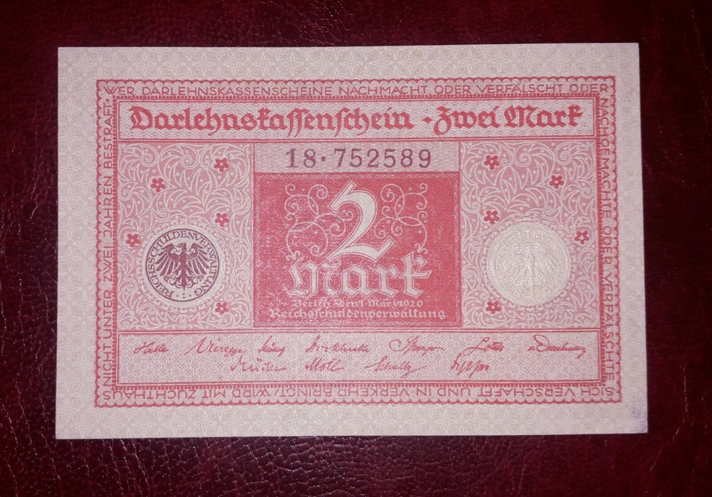 German 2 mark banknote, 1920 year, unc