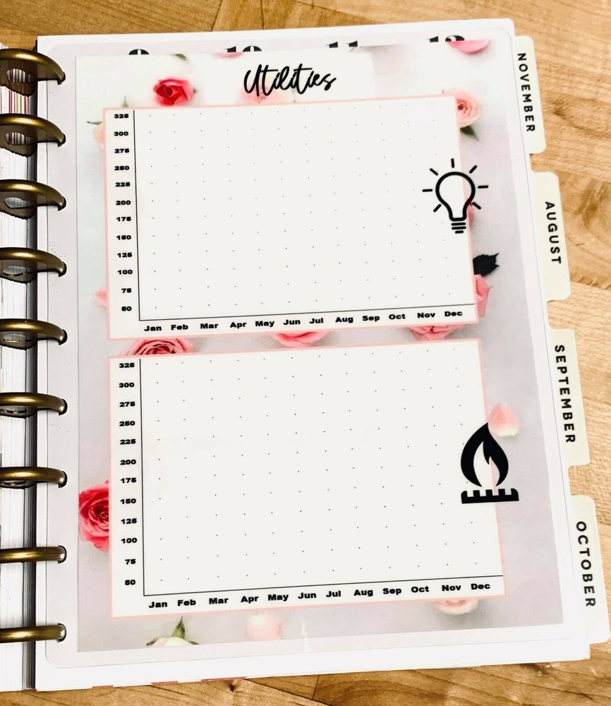 Utilities Bills Expenses Tracker 2 Sided Dashboard Insert 4 use w HAPPY Planner