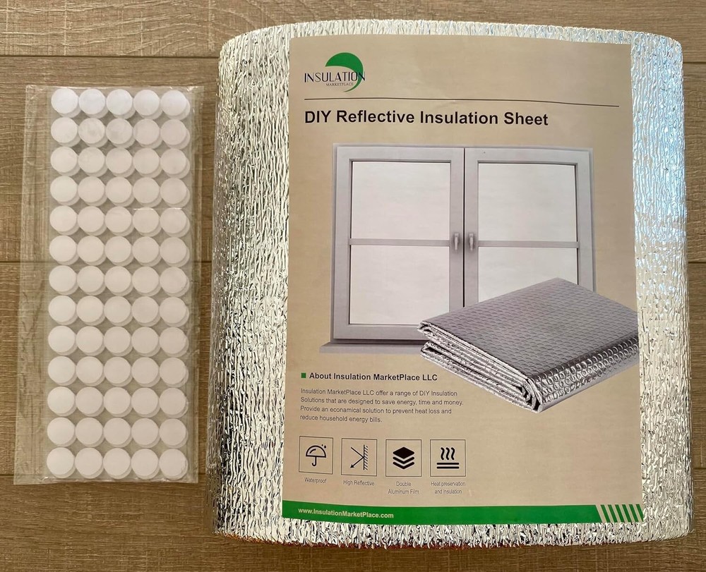 DIY Reflective Insulation Window Kit - 48" X 10'+65 Self Adhesive Pads-Foam Core