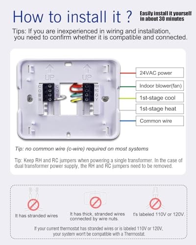 Non Programmable Thermostat for Home 1 Heat/ 1 Cool Single-Stage Blue Backlight