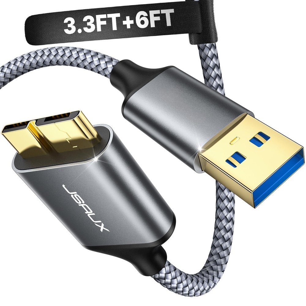 JSAUX Micro USB 3.0 Cable [2 Pack, 3.3ft+6.6ft], A 3.3ft+6.6ft, Grey
