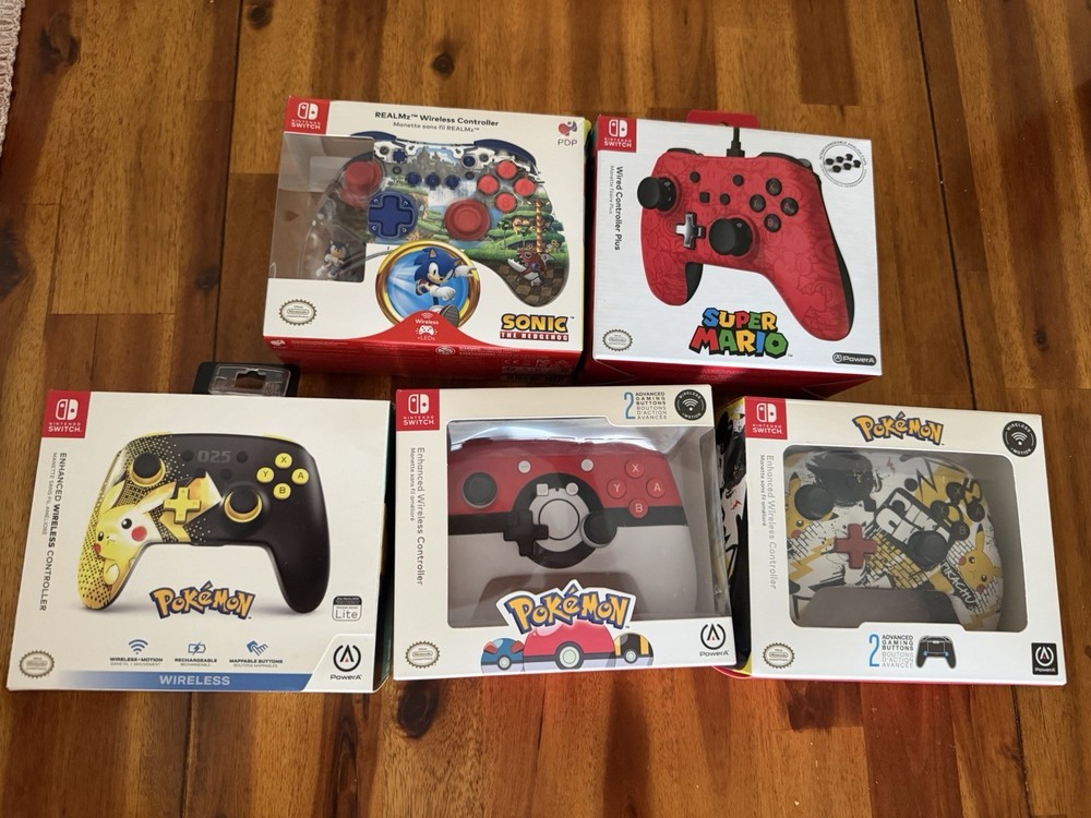 Nintendo Switch Controller Bundle Lot 3x Pokemon Pikachu, Mario & Sonic Wireless