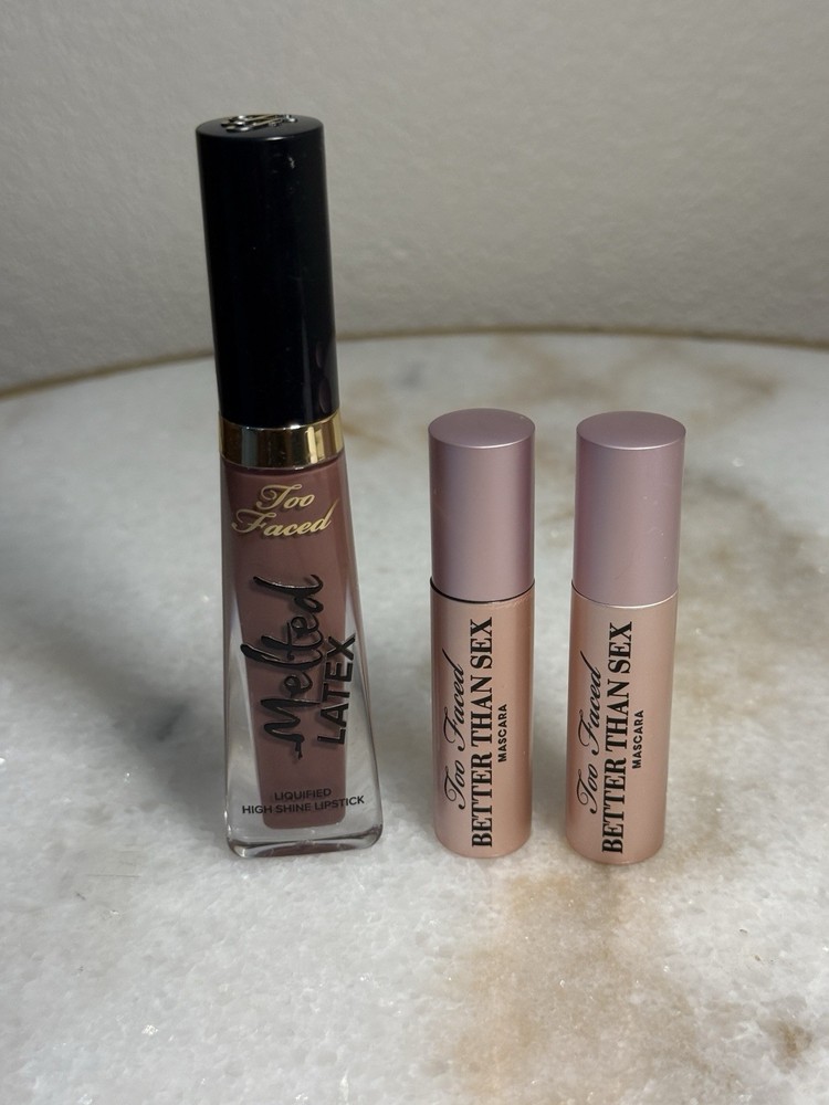 3pc Makeup Bundle TOO FACED 2x Mini Mascara 1x Full Size Melted Latex Lipstick