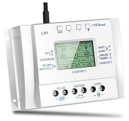 Solar Charge Controller 80 amp Solar Panel Regulator with Load Timer, 12V 80A