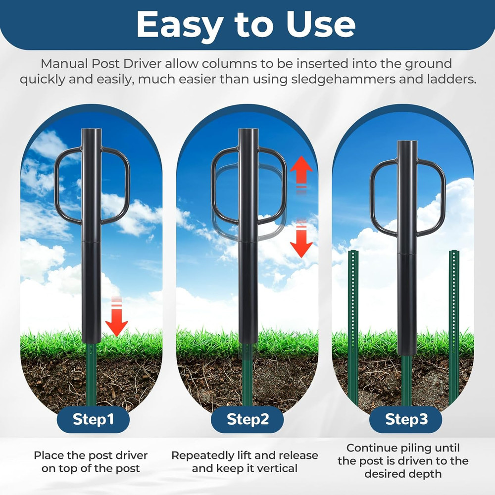 20LB Heavy Duty Fence Post Driver with Handle - 2.7" Inner Diameter