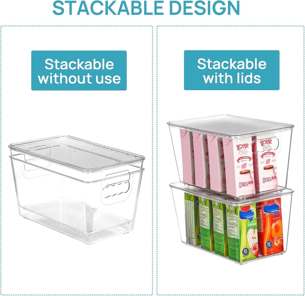 6 Pack Clear Stackable Storage Bins W/ Lids Medium Plastic Containers W/ Handle