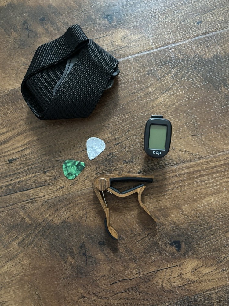 BCP black classical guitar with case, picks, strings, capo and strap