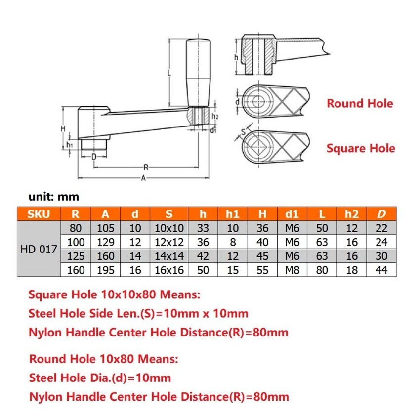 Crank Handle with Round or Square Installation Hole and Revolving Handle