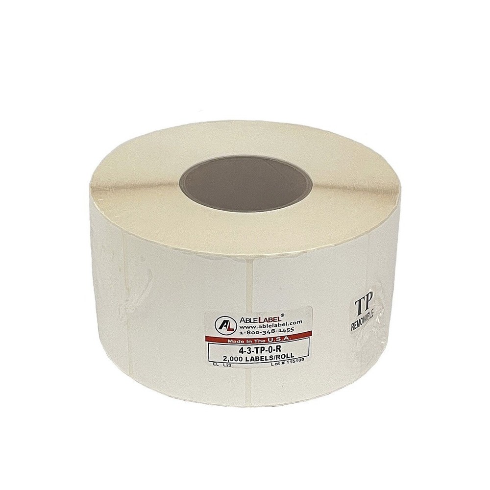 4" x 3" Thermal White Removable Label 3" Core  2000 Labels per Roll, AbleLabel