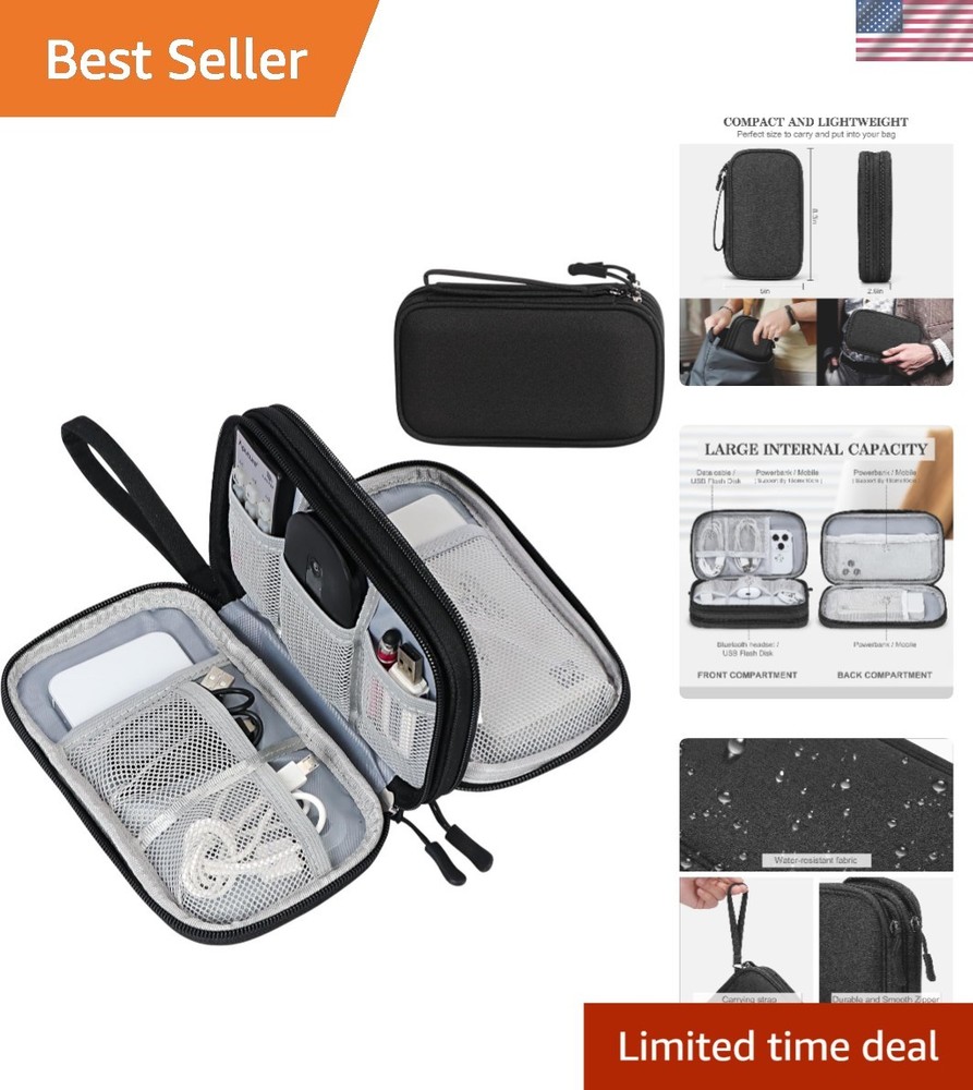Medium Waterproof Travel Cable Organizer Bag - Double Layers for Electronics