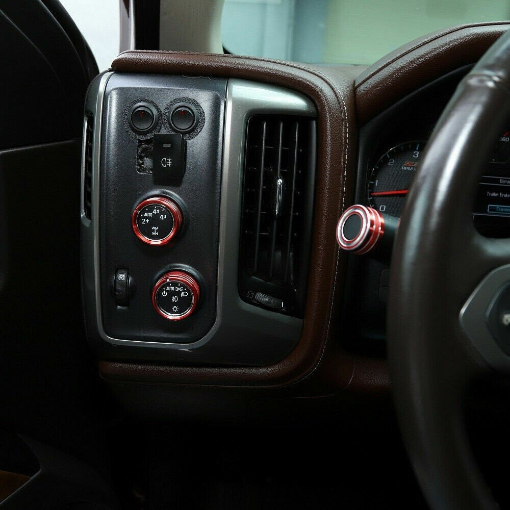 8pcs Center Control Switch Button Knob Ring Trim For 2014-2018 Chevy Silverado V