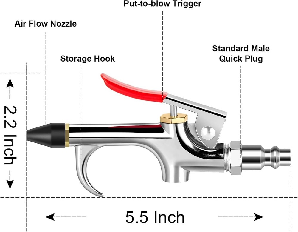 Versatile Air Compressor Blow Gun with Rubber Nozzle & Quick Connect Features