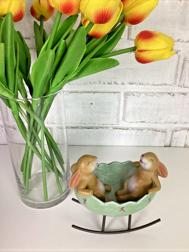 Bunny Rabbits in Rocking Easter Egg Cradle Decoration