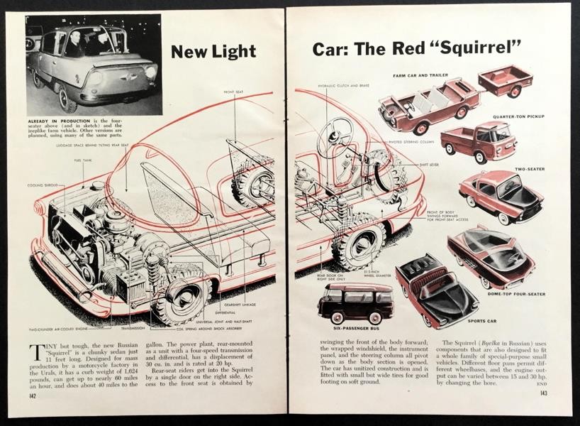 Red Squirrel Byelka 1956 Article Subcompact Car Automobile Soviet Russian PSC3