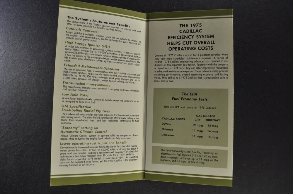 1975 Cadillac Efficiency System Sales Training Brochure Deville Eldorado Calais