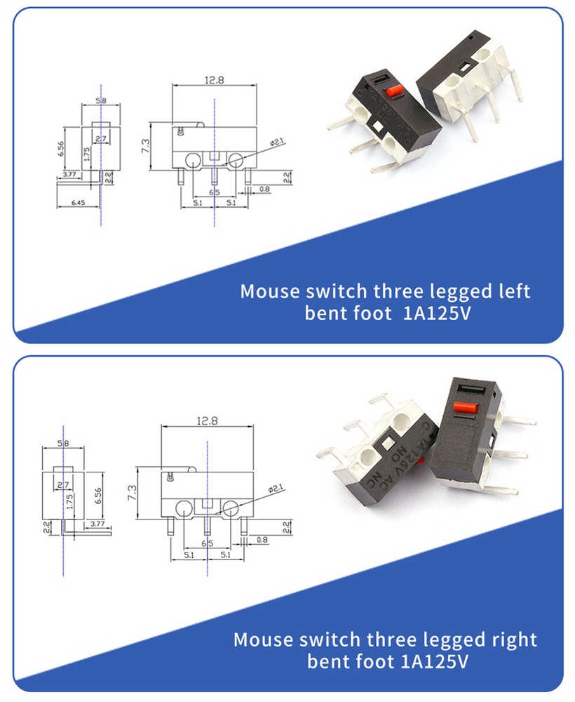 3-Pins PCB Momentary Push Micro Switche Micro Limit Switch 1A 125V Mouse Button