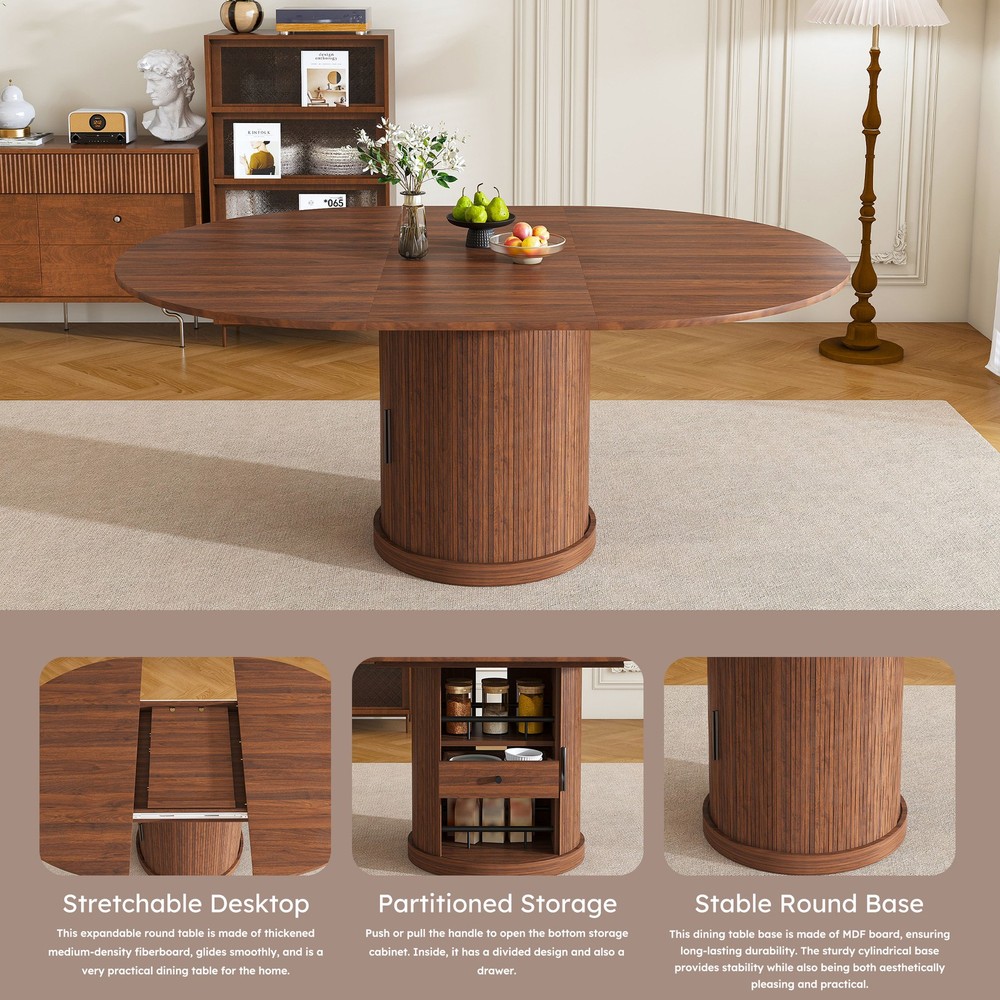 59" Extendable Oval Dining Table with 2-Tier Storage for 4-6, Space Saving Exp