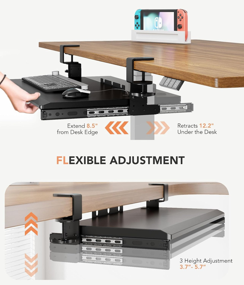 Hemudu Keyboard Tray under Desk Pull Out with Extra Sturdy C Clamp Mount System,