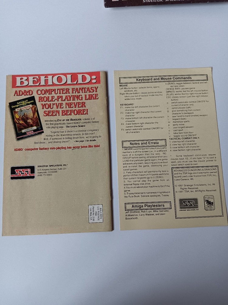 Amiga Advanced Dungeons & Dragons Shadow Sorcerer Computer Software Tested/Works