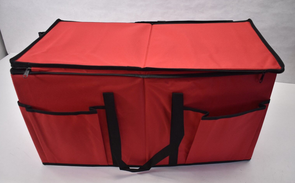 Songmics Collapsible Storage Tote Bin w Zippered Lid Red/Black Rectangular