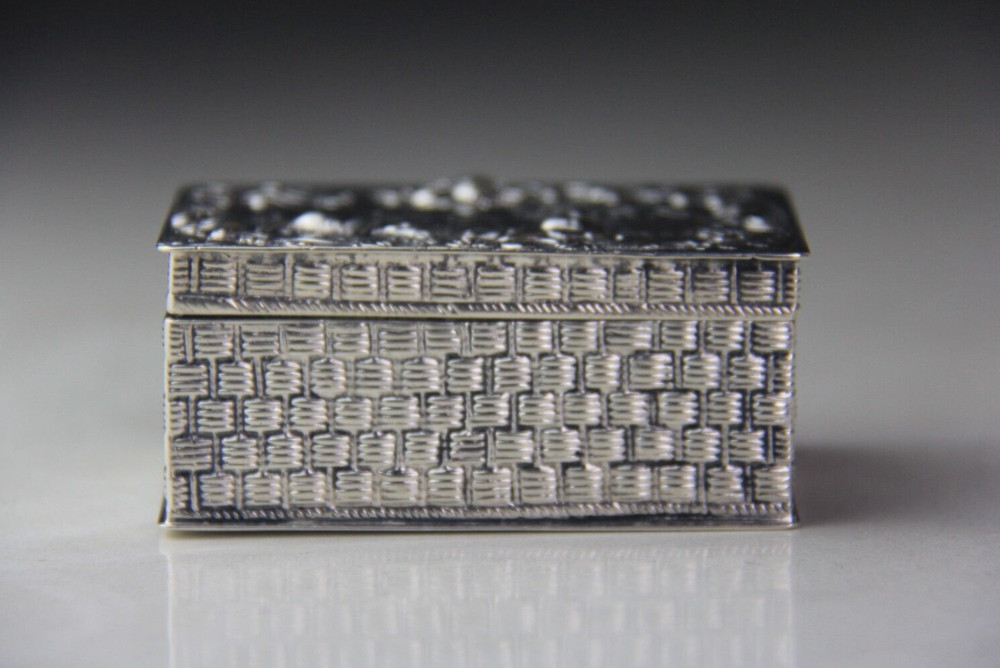Antique German Hanau 800 Silver Rectangular Hinged Box w/ Embossed Farming Scene