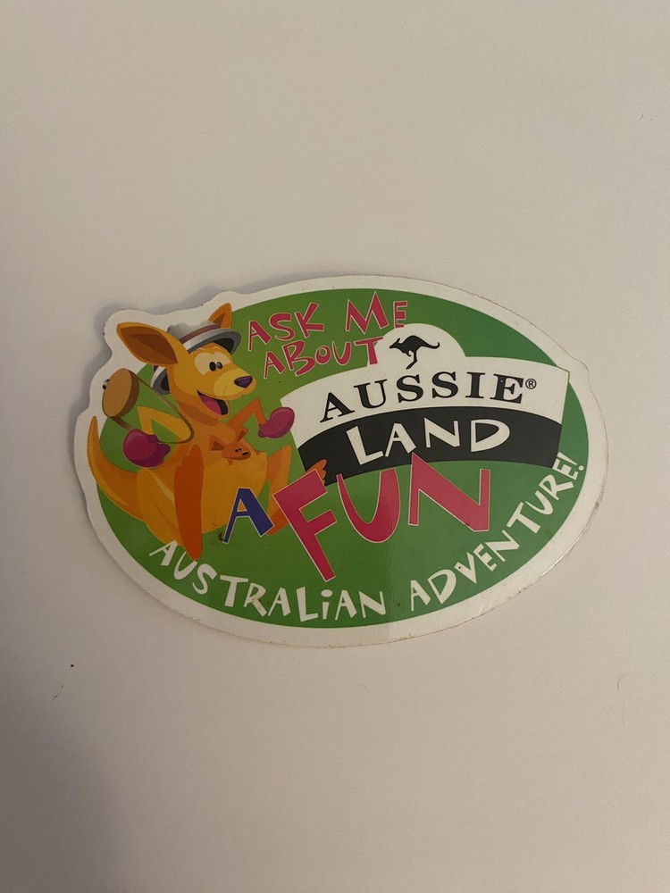 Ask Me About Aussie Land Pin Back Button Cardboard P104