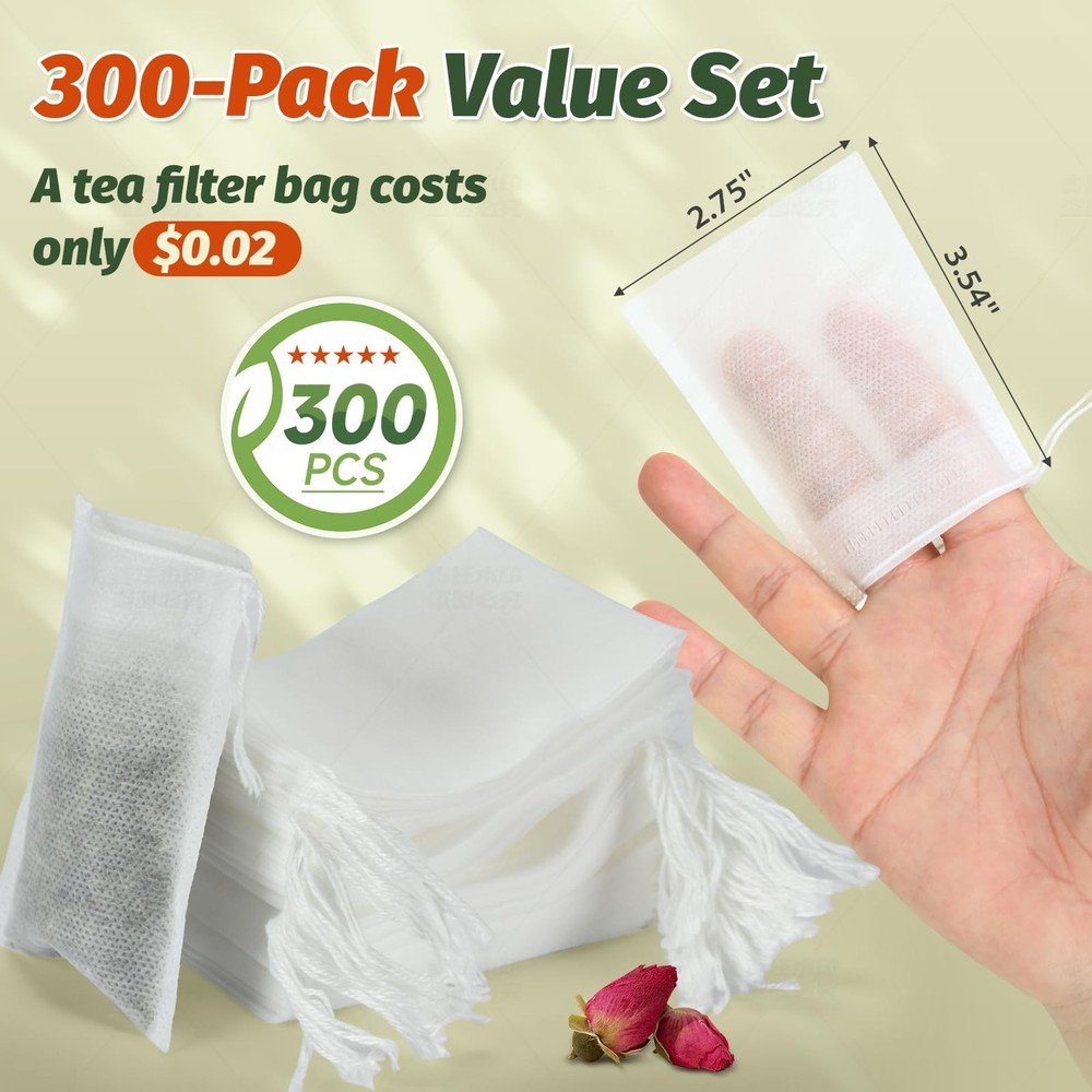 Disposable Tea Bags for Loose Leaf Tea, Empty Filter Bags with Cotton Drawstring