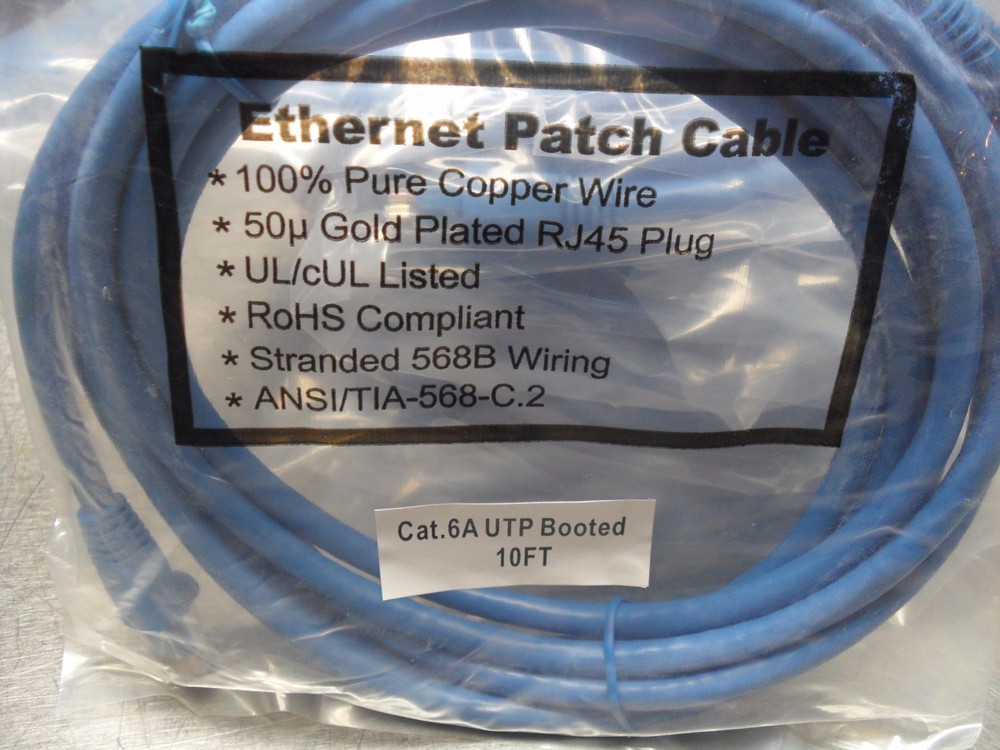 Ethernet Patch Cable 6A UTP BOOTED Stranded 568D copper wiring RJ45 / 10' long