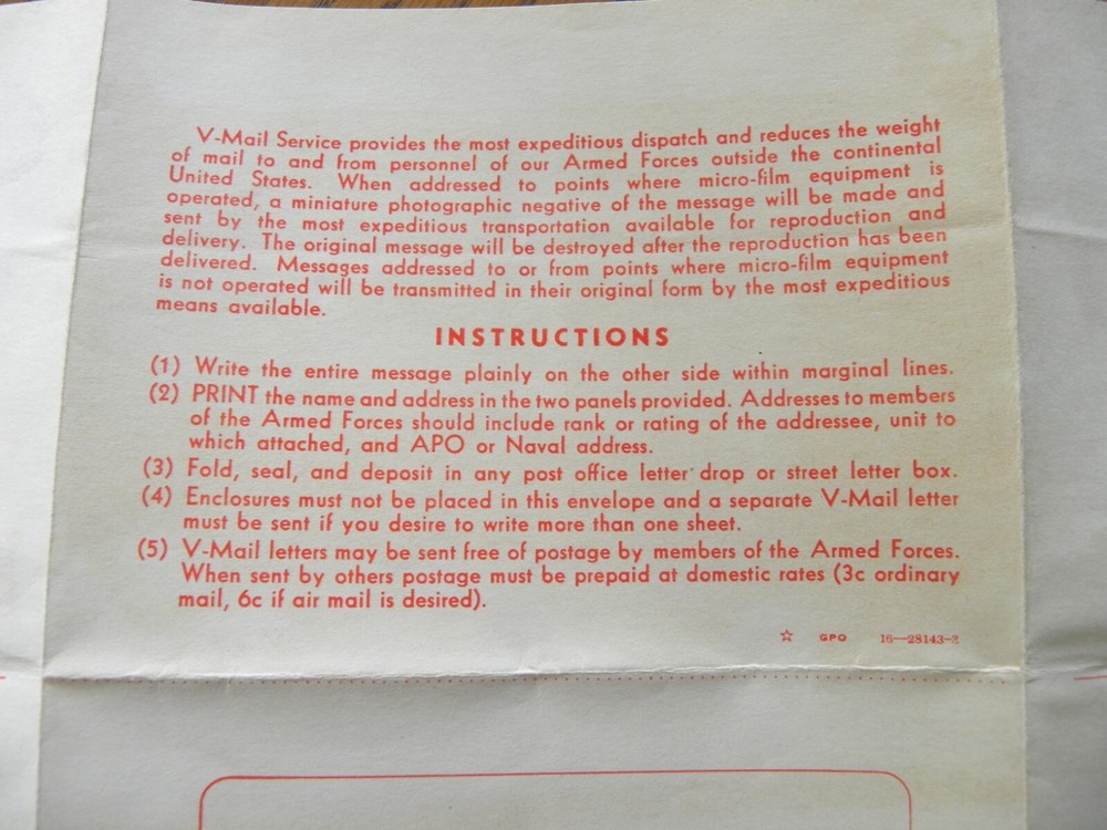 World War II - V-Mail Packet Envelope - Unused