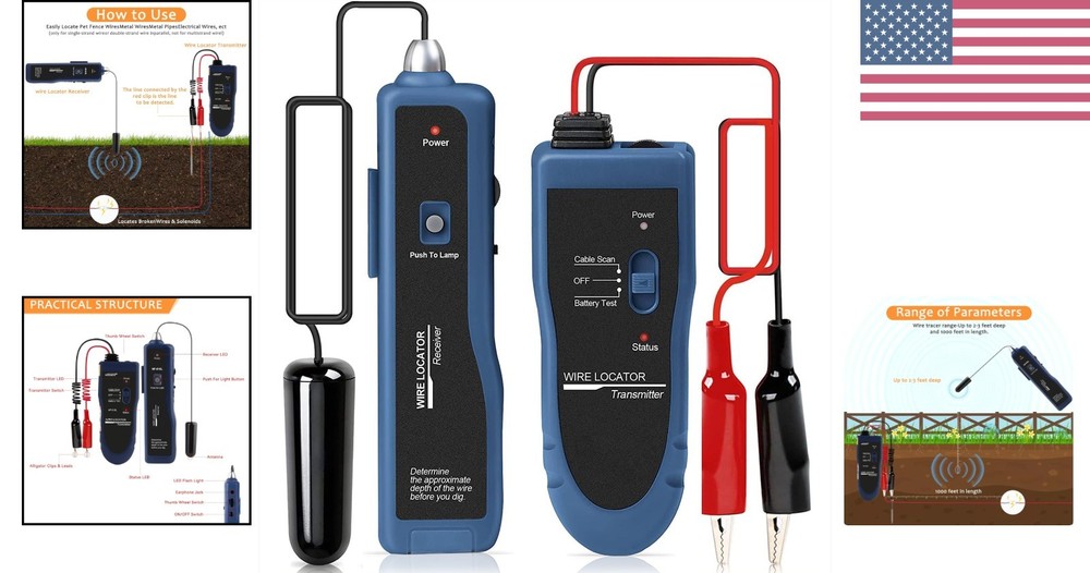 Modern Underground Wire Locator - Detect Cables with Built-in Flashlight & Range